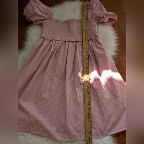 Aritzia Sunday Best Mini Smocked Babydoll Dress Small Pink & White Strip… - Picture 12 of 12